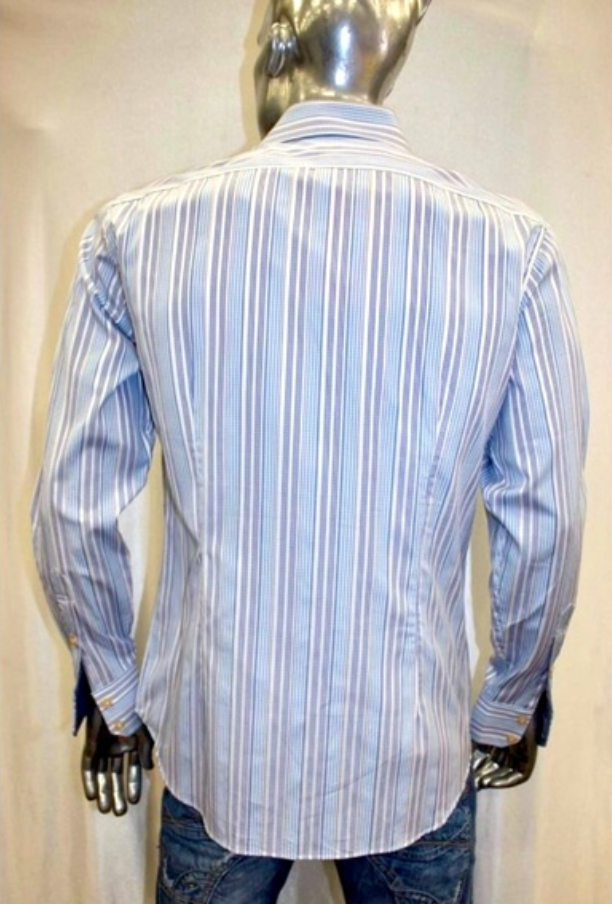 Men's Rufus White | Lt. Blue | Navy Striped Long Sleeve Button Down Shirt NWT