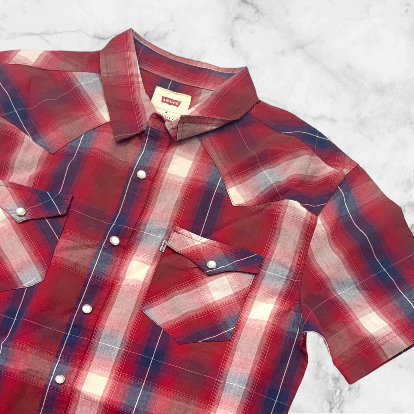 Men's Levi's Red | Navy | White Plaid Button Down S/S Shirt NWT