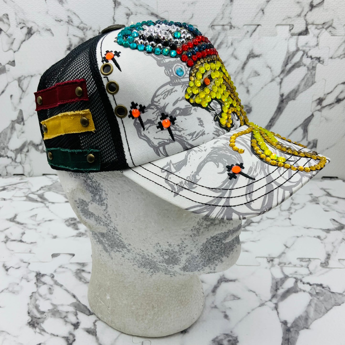 Rebel Spirit Lion King White | Black | Aqua | Red | Yellow Rhinestone Trucker Hat NWT