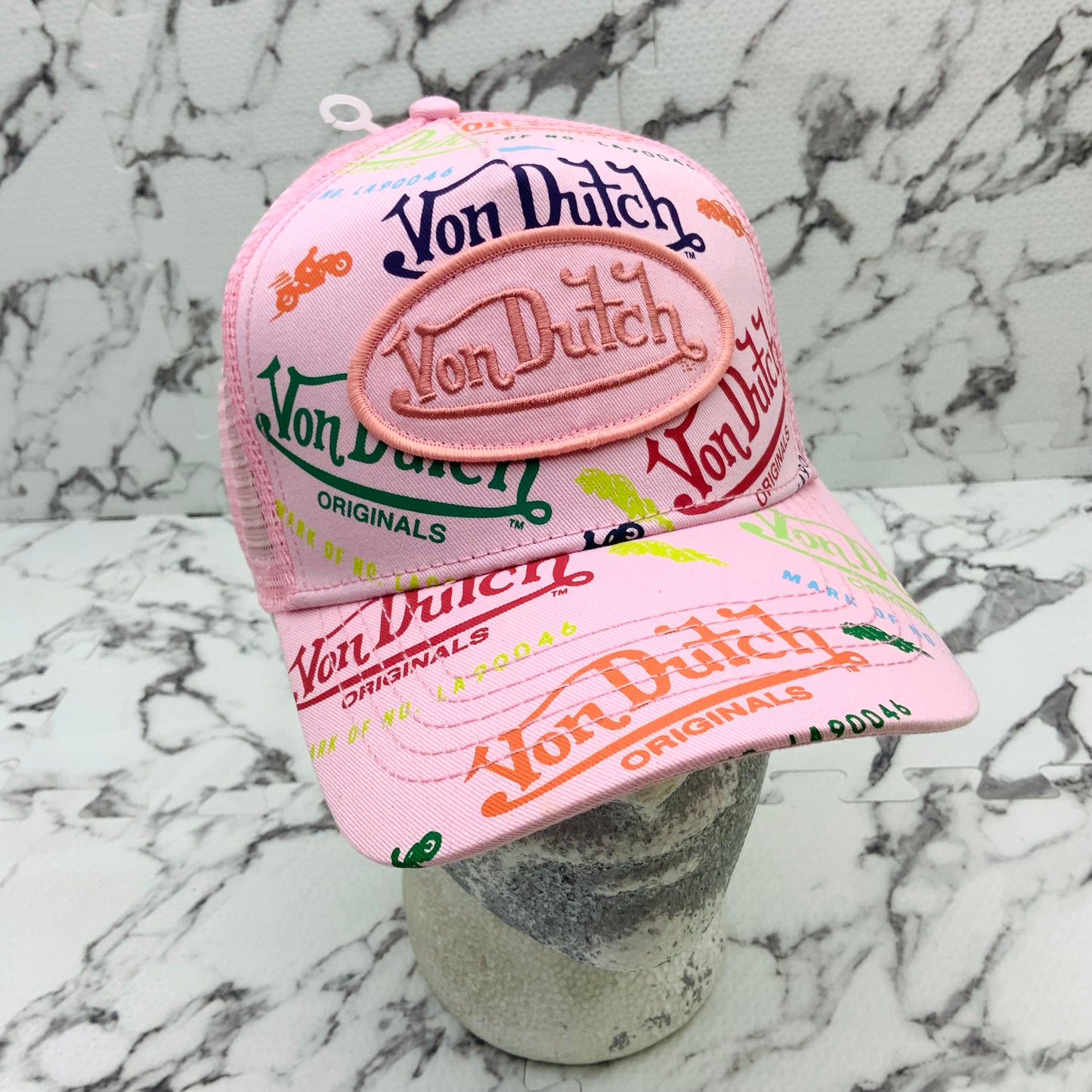 VonDutch Pink All Over Fashion Trucker Hat NWT