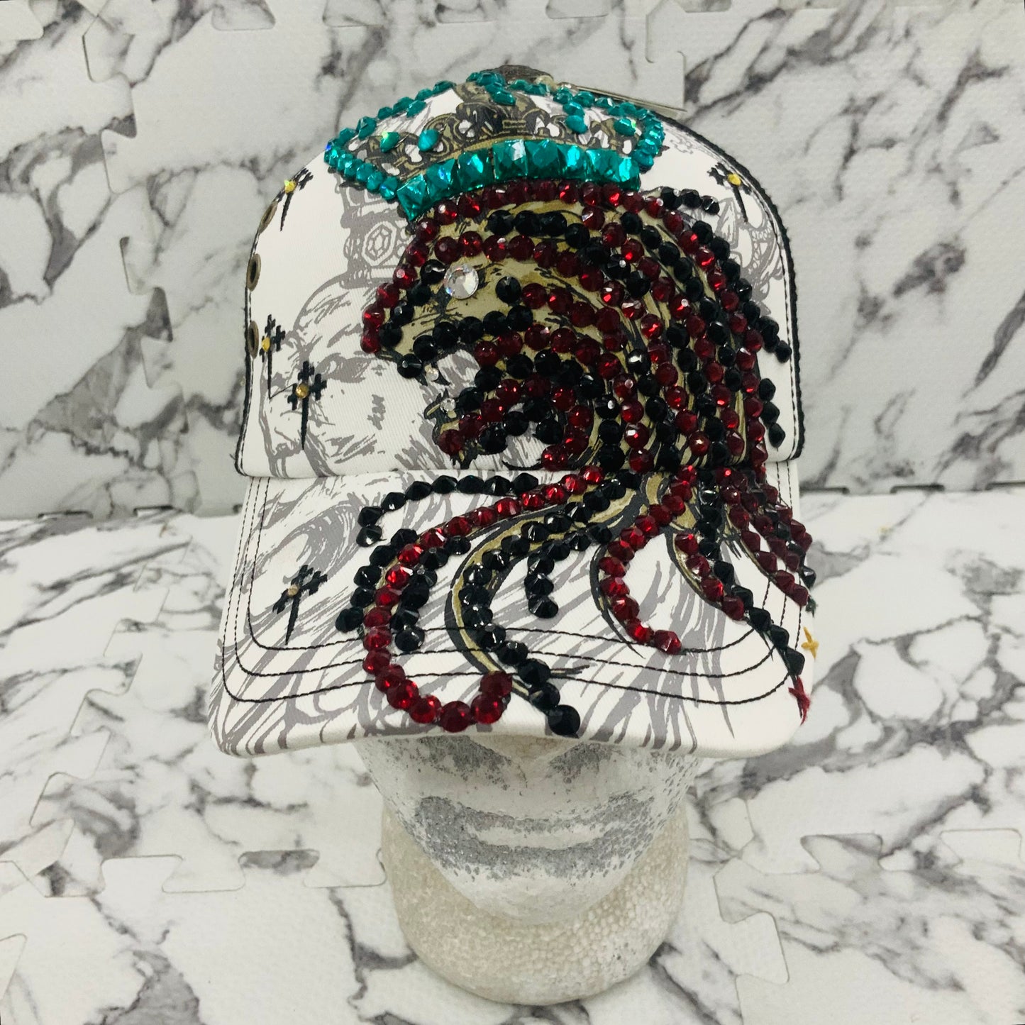 Rebel Spirit Lion King White | Black | Aqua | Red | Black Rhinestone Trucker Hat NWT