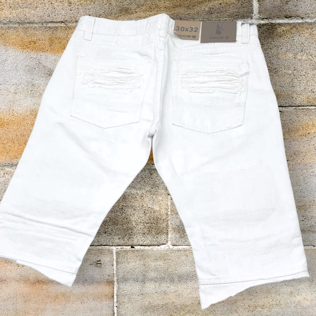 Men's Makobi White | Gold Zip Denim Shorts NWT