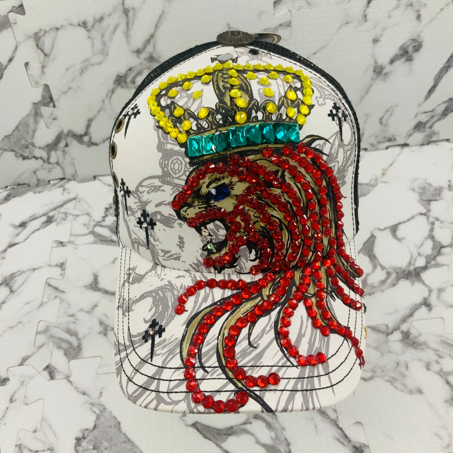 Rebel Spirit Lion King White | Black | Yellow | Aqua | Red Rhinestone Trucker Hat NWT