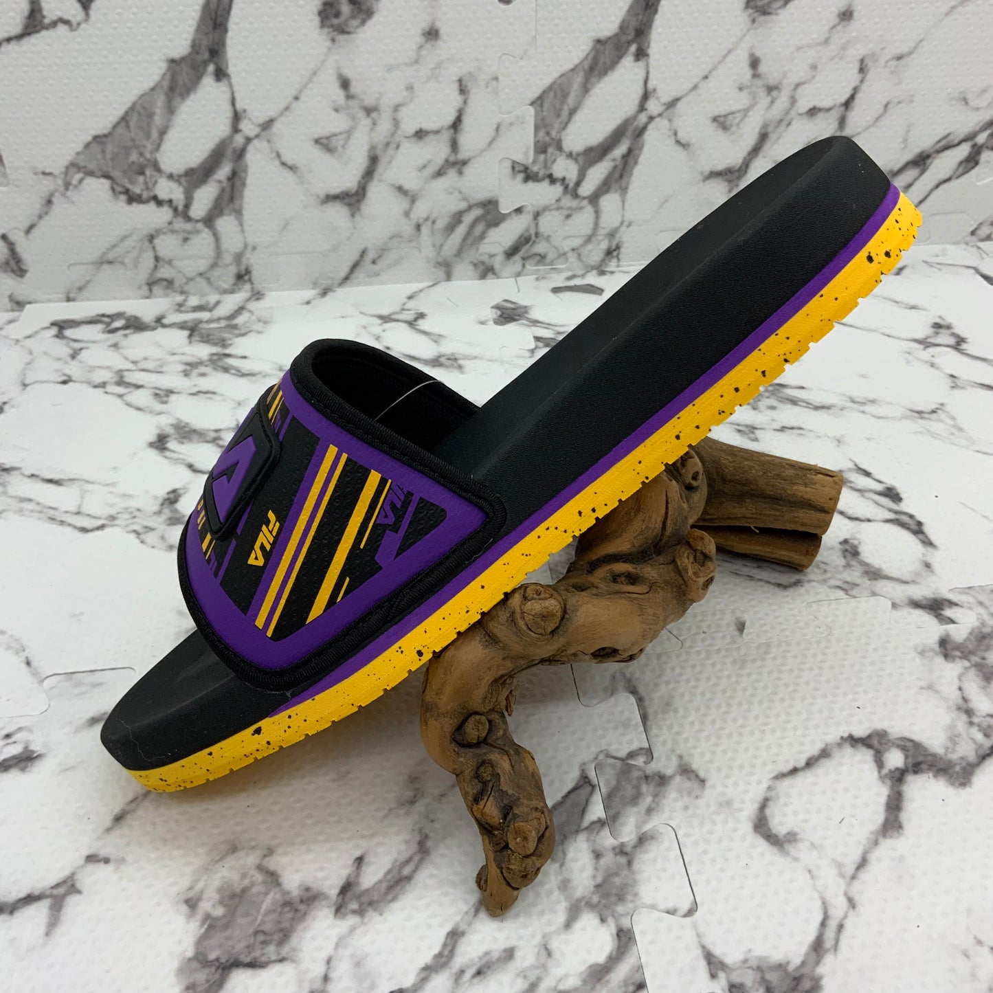 Men’s Fila Black | Purple | Yellow Lunar Slides NWT