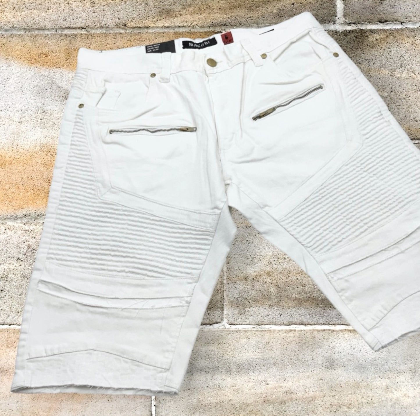 Men's Makobi Gardenia White Zipped Denim Shorts NWT