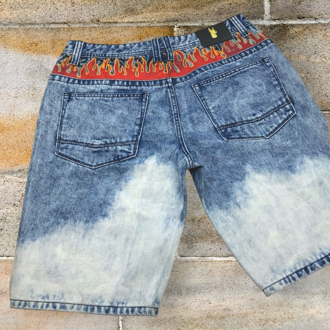 Men's Makobi Mid Blue | White Flame Denim Shorts NWT