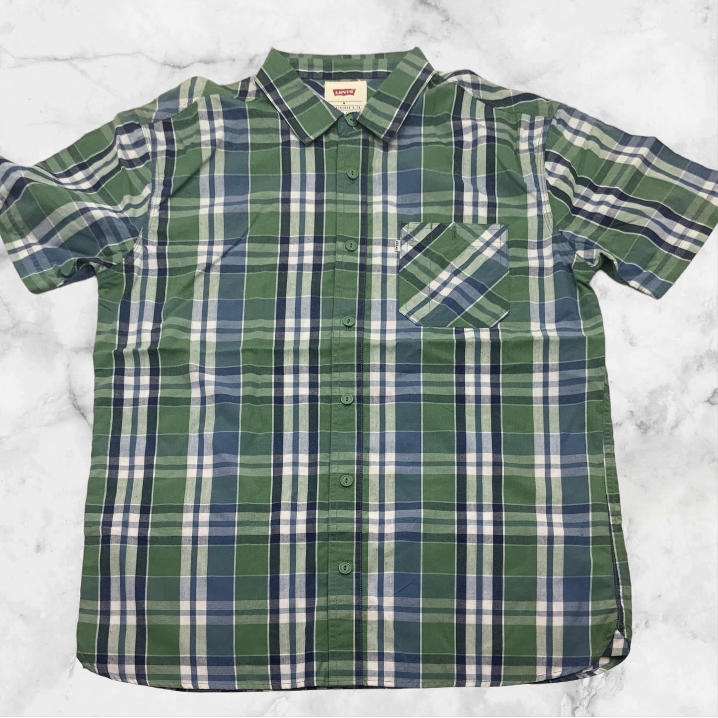 Men's Levi's Green | Blue | White Plaid Button Down S/S Shirt NWT