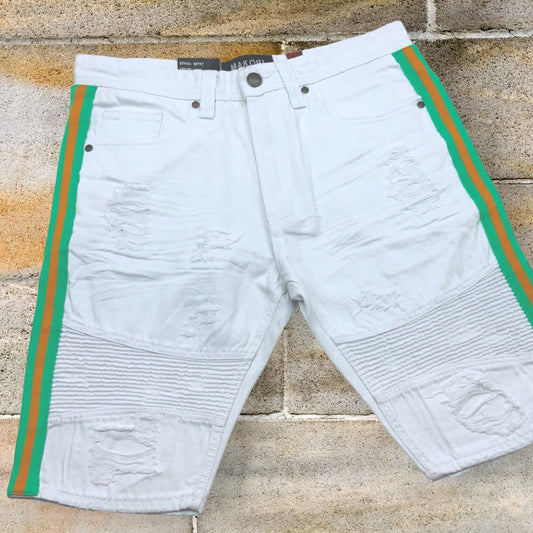 Men's Makobi White | Green | Orange Denim Shorts NWT