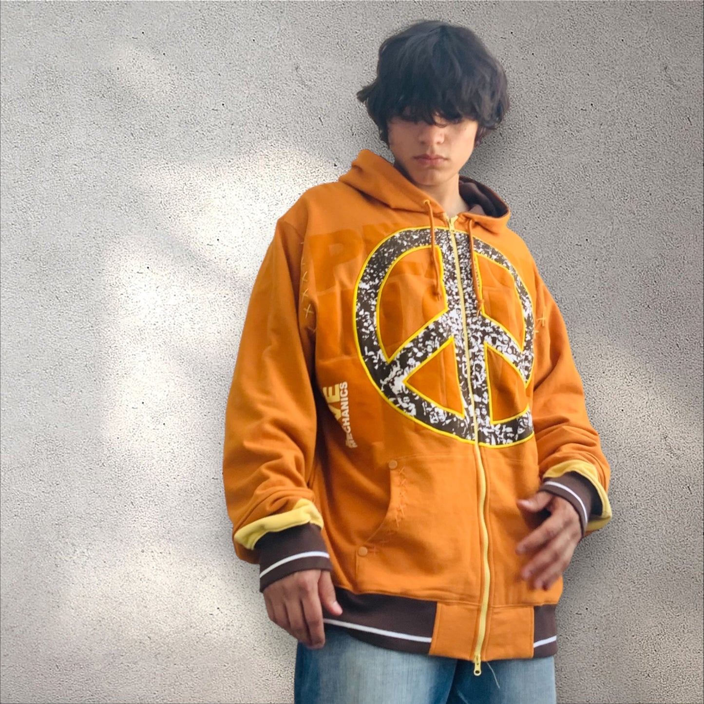 Men's Live Mechanics Burnt Orange Peace Sign Hoodie NWT