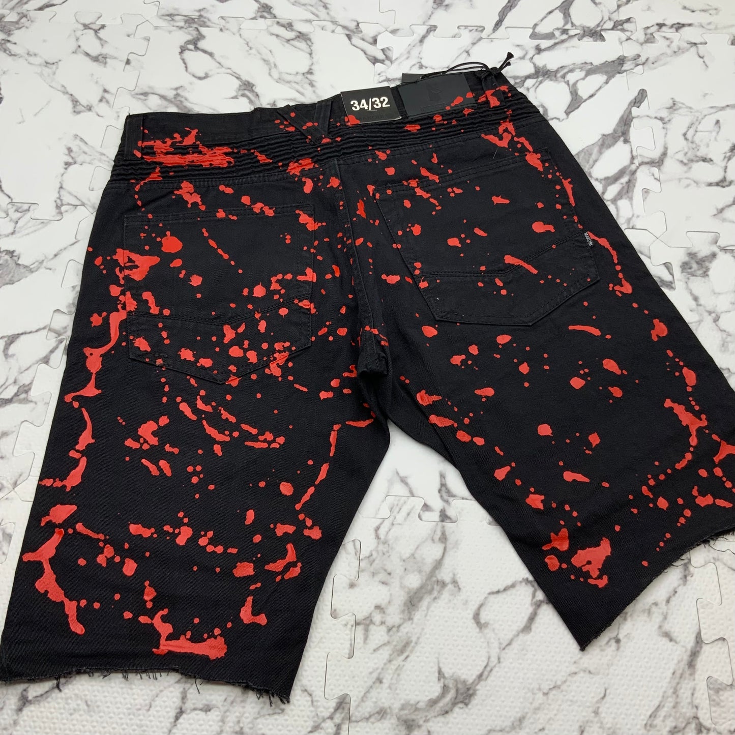 Men's Makobi Black | Red Hand Painted Denim Shorts NWT