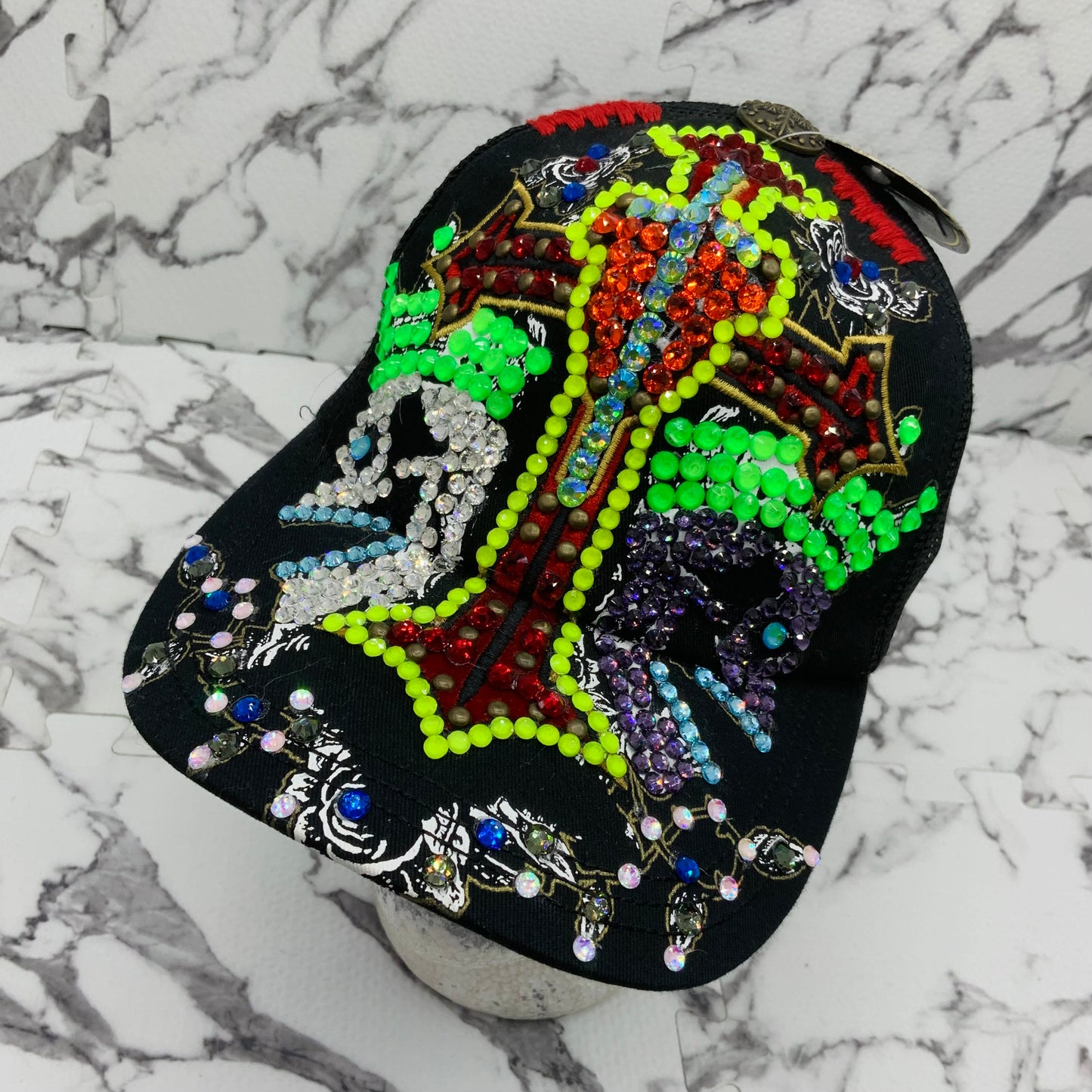 Rebel Spirit Double Skulls Black Red | Lime Green | Purple Rhinestone Trucker Hat NWT