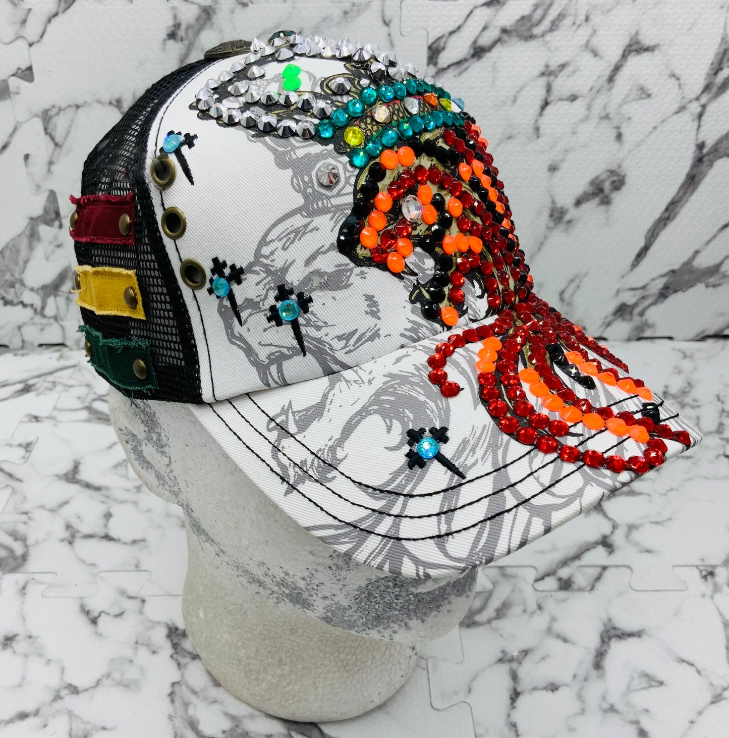 Rebel Spirit Lion King White | Black | Aqua | Orange | Red Rhinestone Trucker Hat NWT