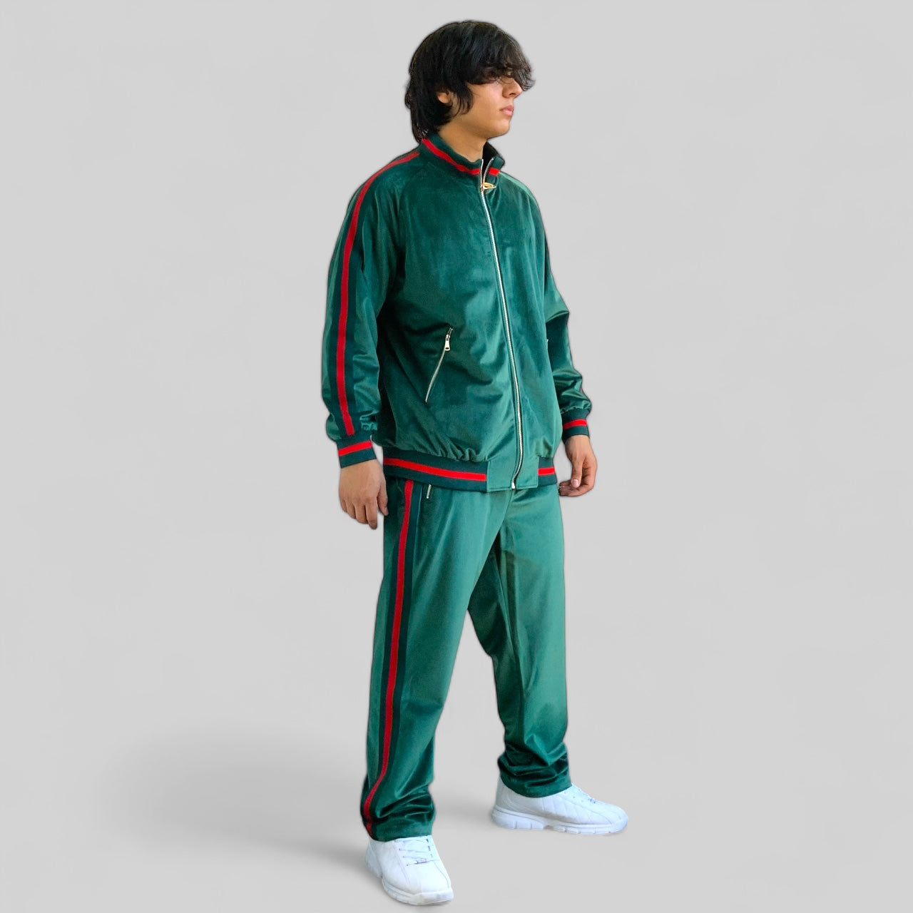 Men's Manzini Green | Red Velvet Casual Tracksuits Outfits Sets NWT