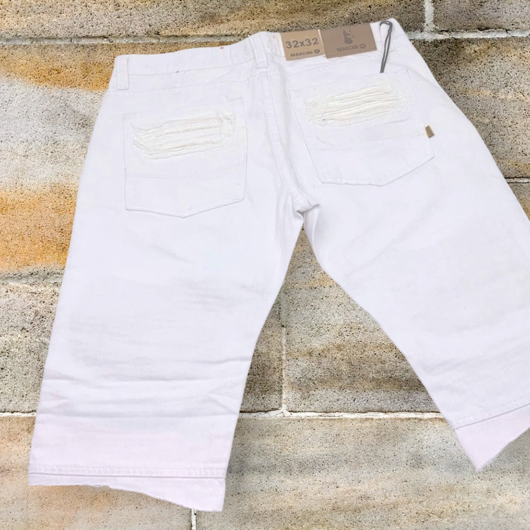 Men's Makobi White Ripped Zip Denim Shorts NWT