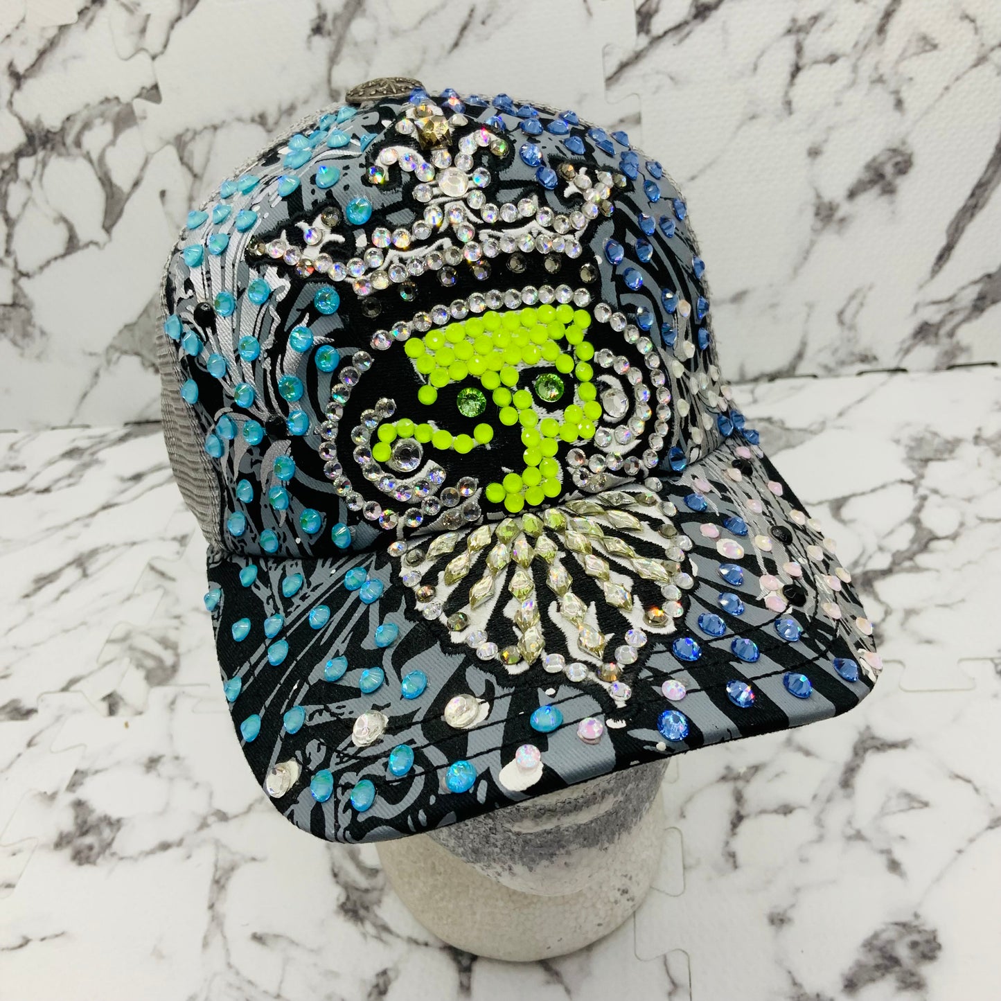 Rebel Spirit Lion King Grey | White | Black | Sky Blue | Lime Green Rhinestone Trucker Hat NWT