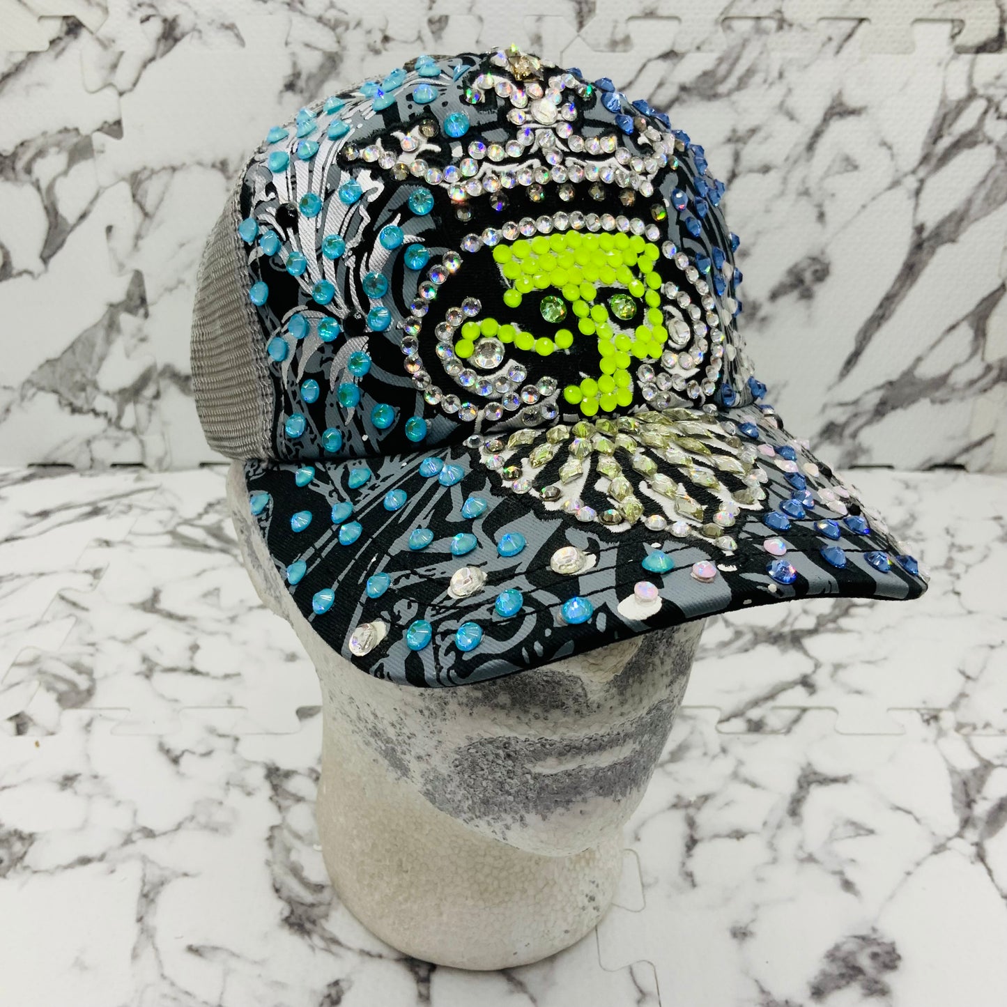 Rebel Spirit Lion King Grey | White | Black | Sky Blue | Lime Green Rhinestone Trucker Hat NWT