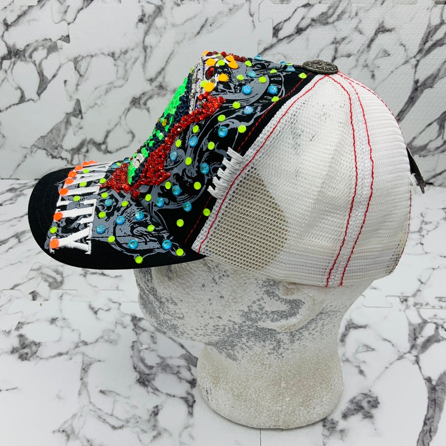 Rebel Spirit Royalty Skull Black | White | Lime Green | Red | Sky Blue Rhinestone Trucker Hat NWT