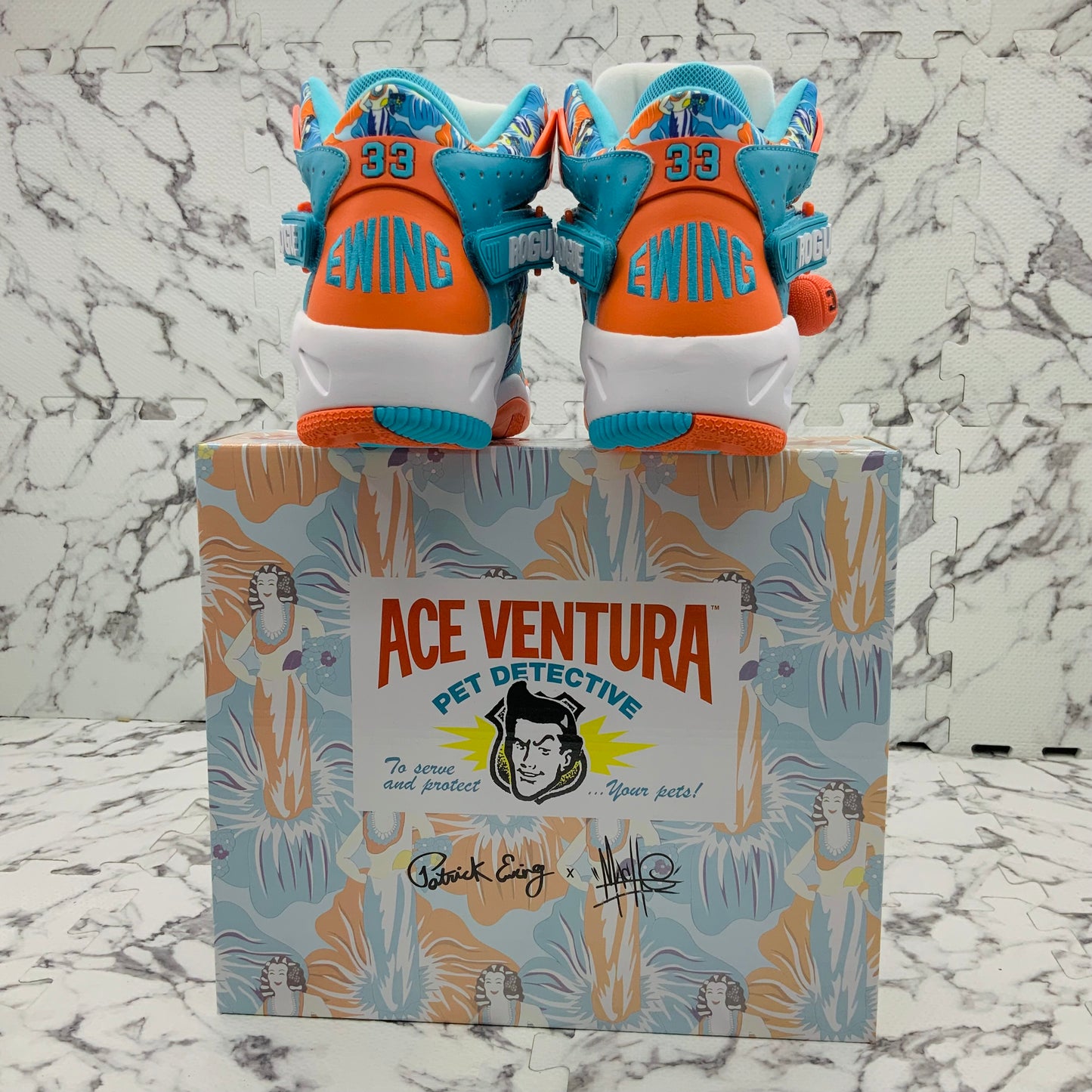 Men’s Patrick Ewing ROGUE x ACE VENTURA 33 HI x MACHE Teal | Orange | White Sneakers NWT