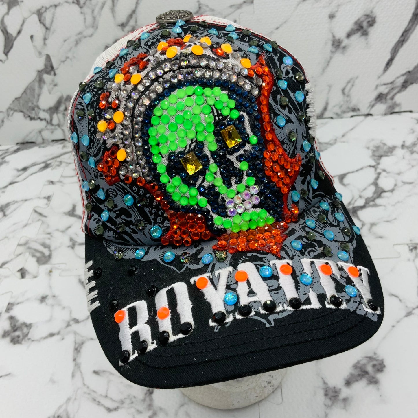 Rebel Spirit Royalty Skull Black | White | Red | Lime Green | Sky Blue Rhinestone Trucker Hat NWT