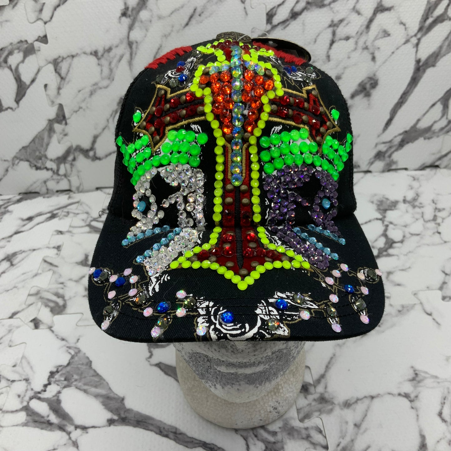 Rebel Spirit Double Skulls Black Red | Lime Green | Purple Rhinestone Trucker Hat NWT