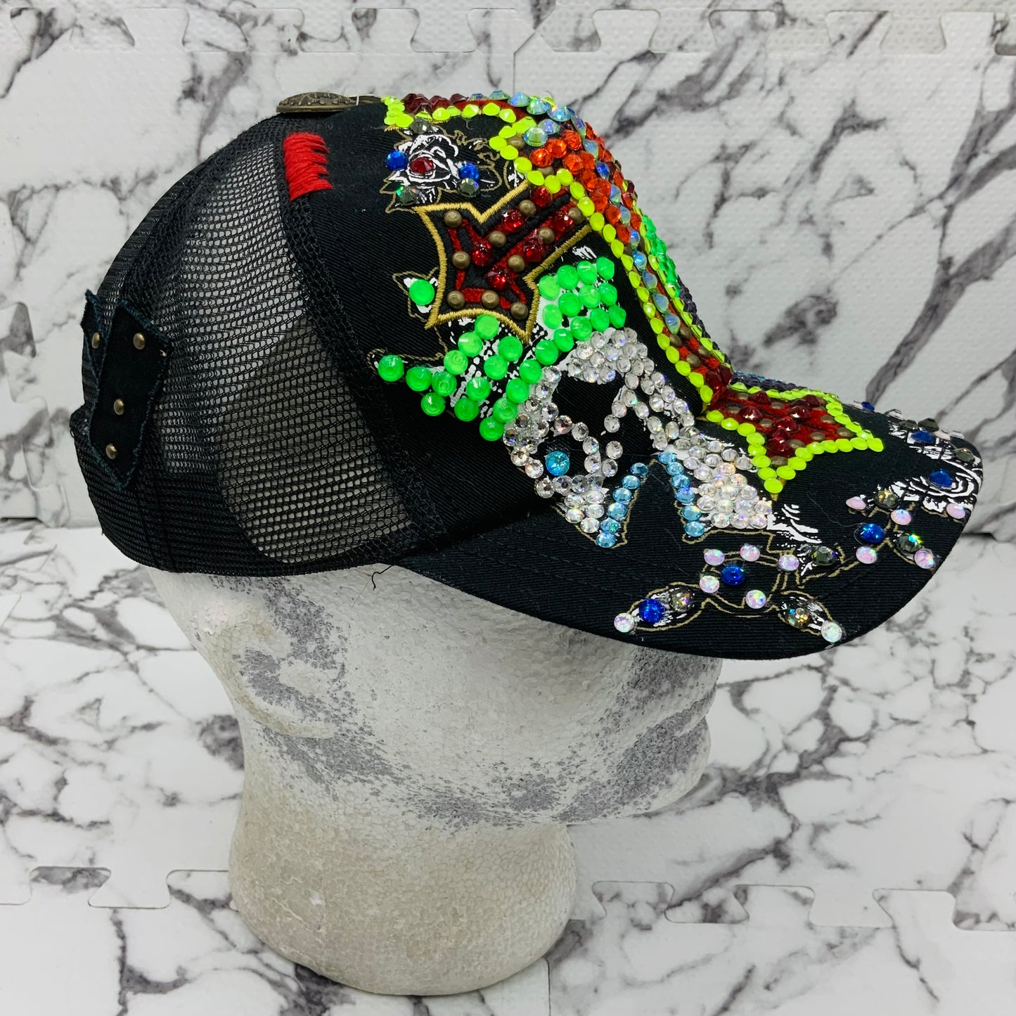 Rebel Spirit Double Skulls Black Red | Lime Green | Purple Rhinestone Trucker Hat NWT