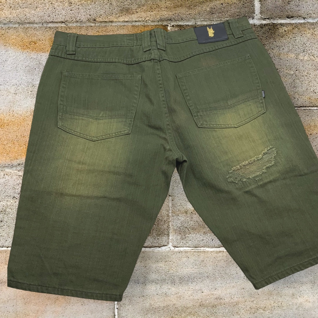 Men's Makobi Green | Gold Denim Shorts NWT