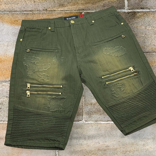 Men's Makobi Green | Gold Denim Shorts NWT