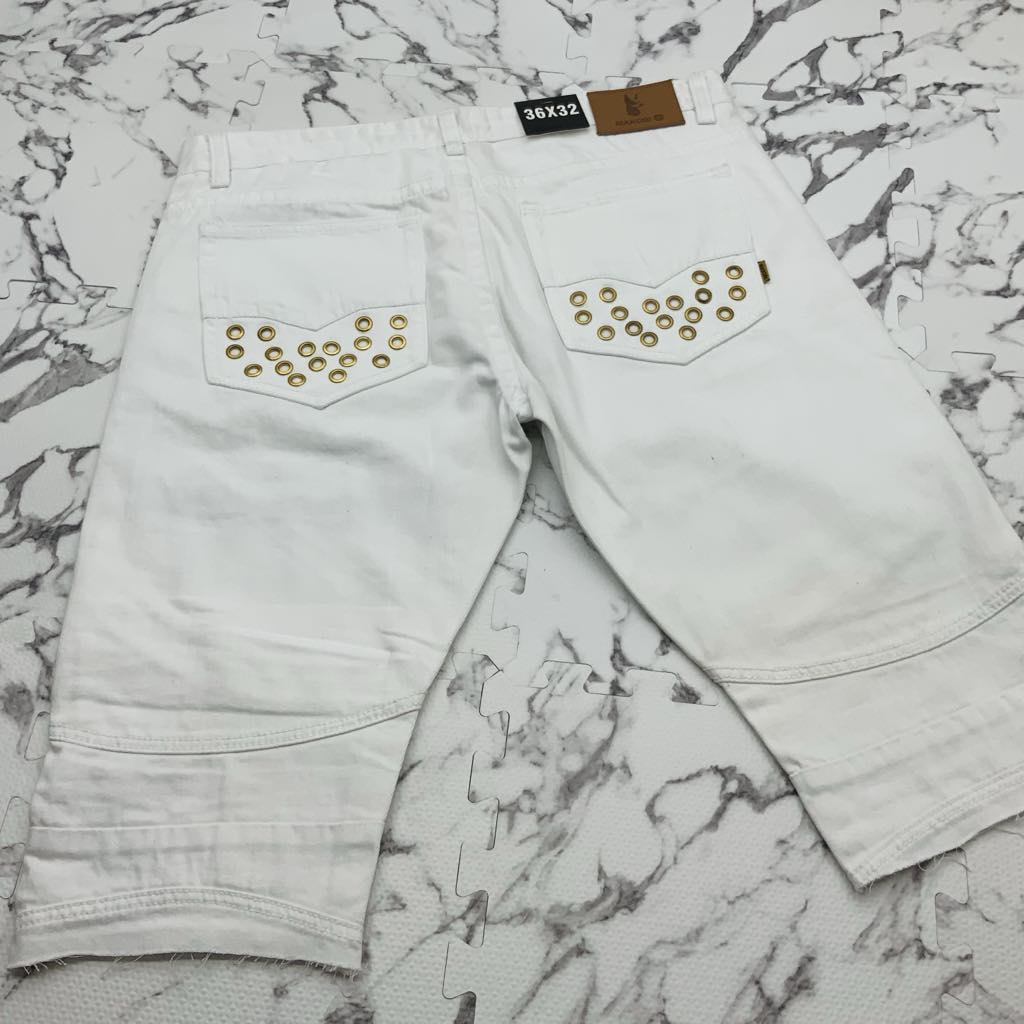 Men's Makobi White | Gold Studed Denim Shorts NWT