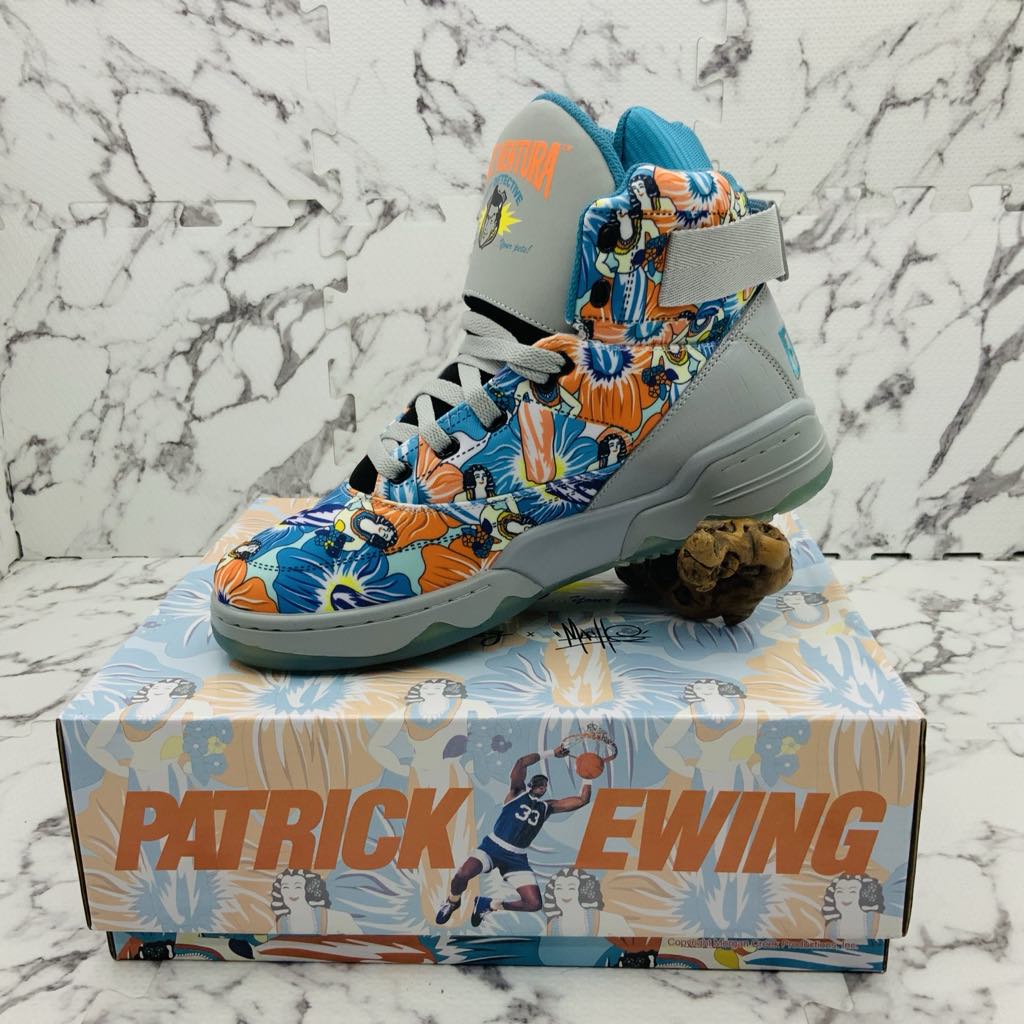 Men’s PATRICK EWING 33 HI X ACE VENTURA Grey | Sky Blue | Orange Sneakers NWT