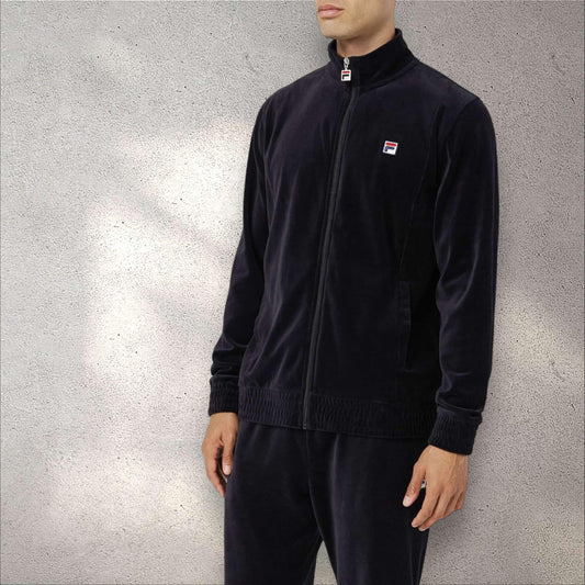 Men’s Fila Solid Black Velour Casual Outfit Set Tracksuits NWT