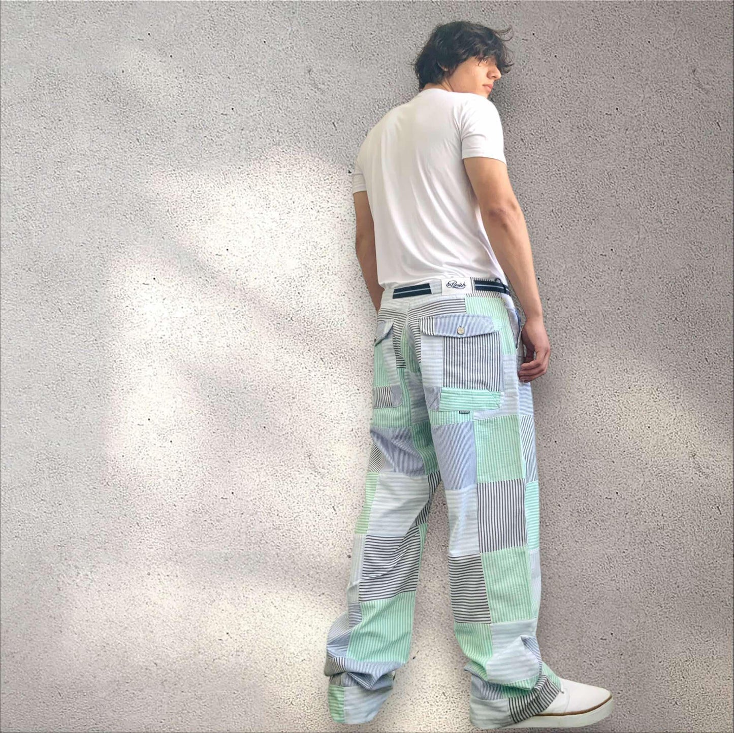 Men's Parish White | Green | Navy Plaid Wide Leg Denim Pants NWT