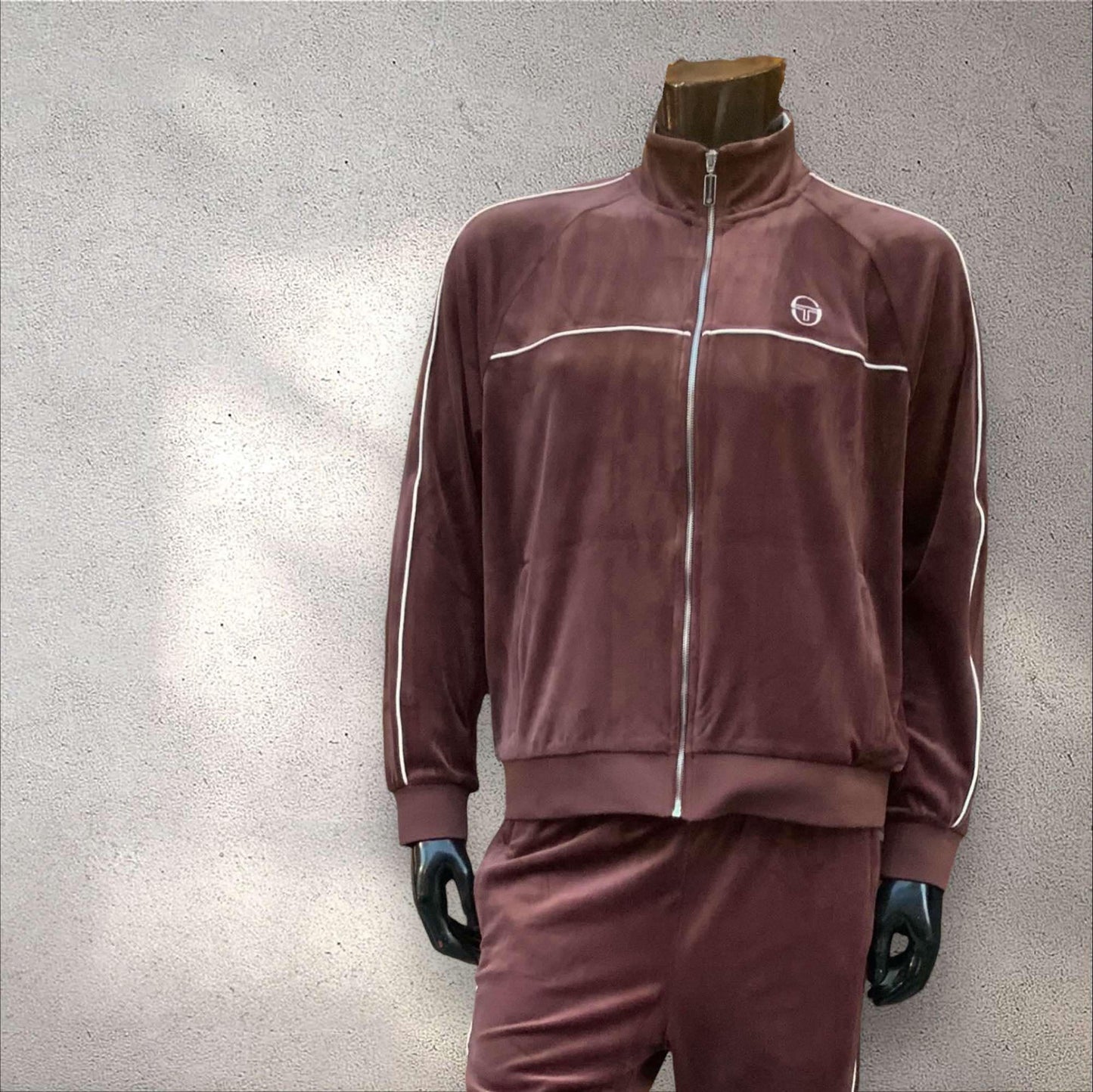 Men’s Sergio Tacchini Brown | White Velour Full Zip Casual Tracksuit NWT