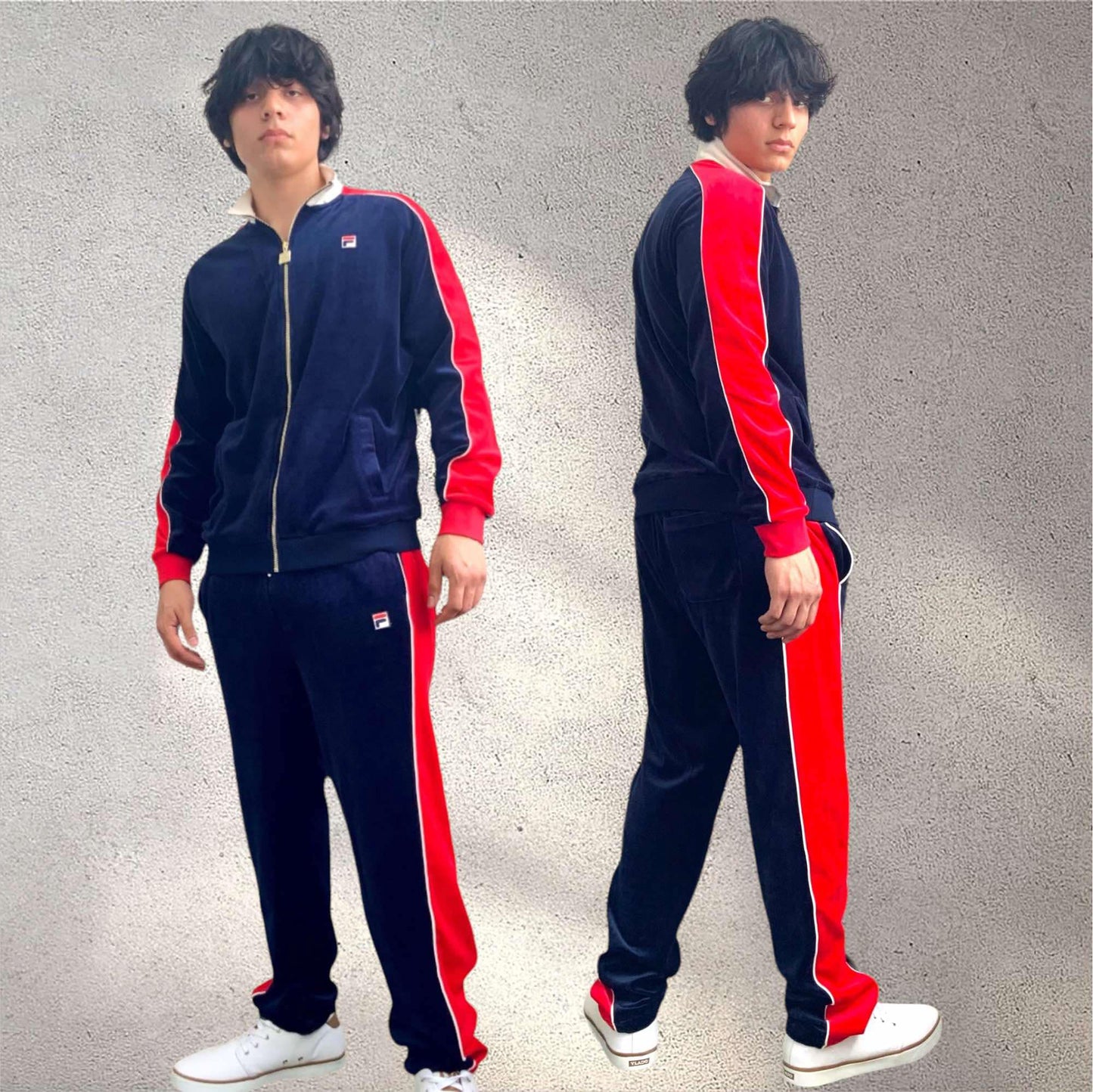 Men’s Fila Navy | Red | Gardenia Pipping Velour Casual Outfit Set Tracksuits NWT