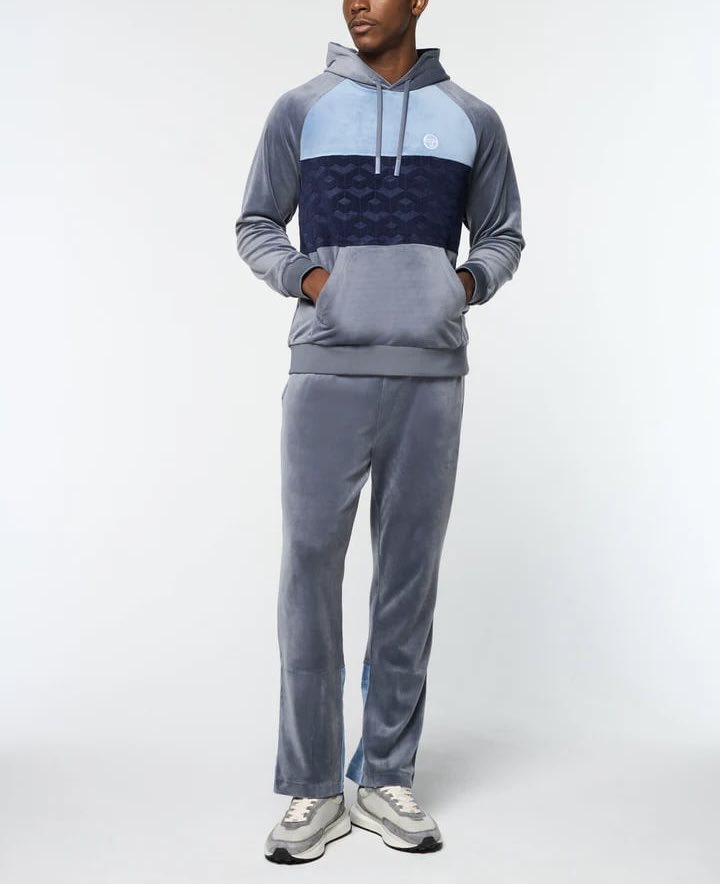 Men’s Sergio Tacchini Grey | Sky | Navy Velour Pull Over Hooded Tracksuit NWT