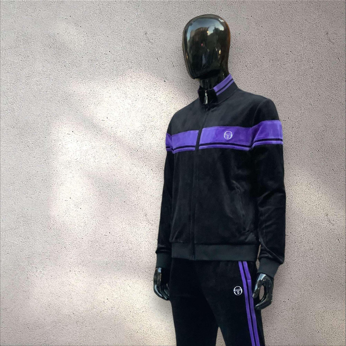 Men’s Sergio Tacchini Black | Purple Velour Full Zip Casual Tracksuit NWT