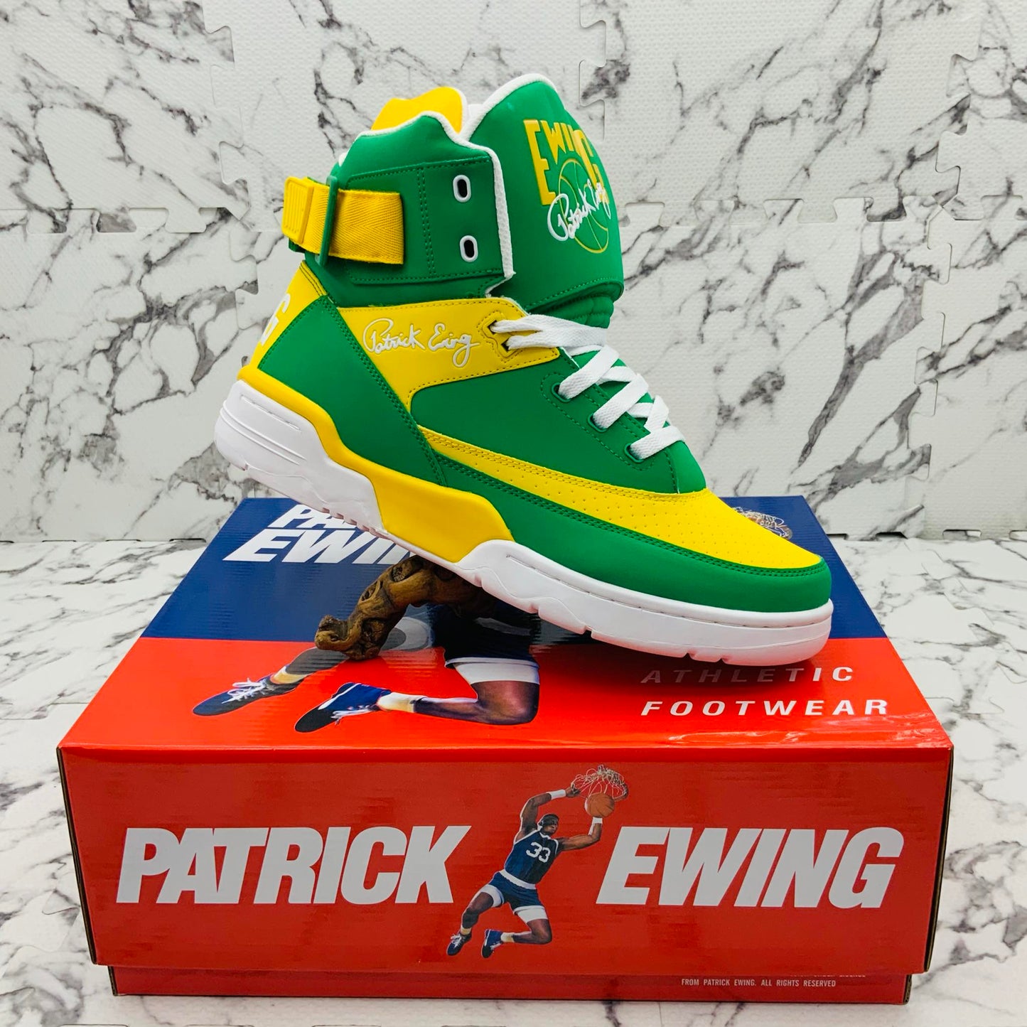 Men’s PATRICK EWING 33 HI Green | White | Lemon Sneakers NWT