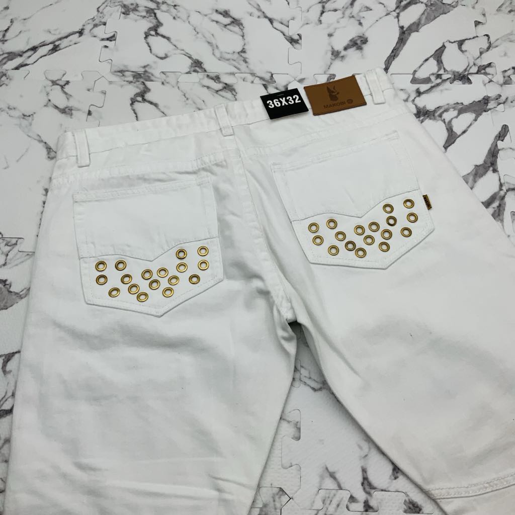 Men's Makobi White | Gold Studed Denim Shorts NWT