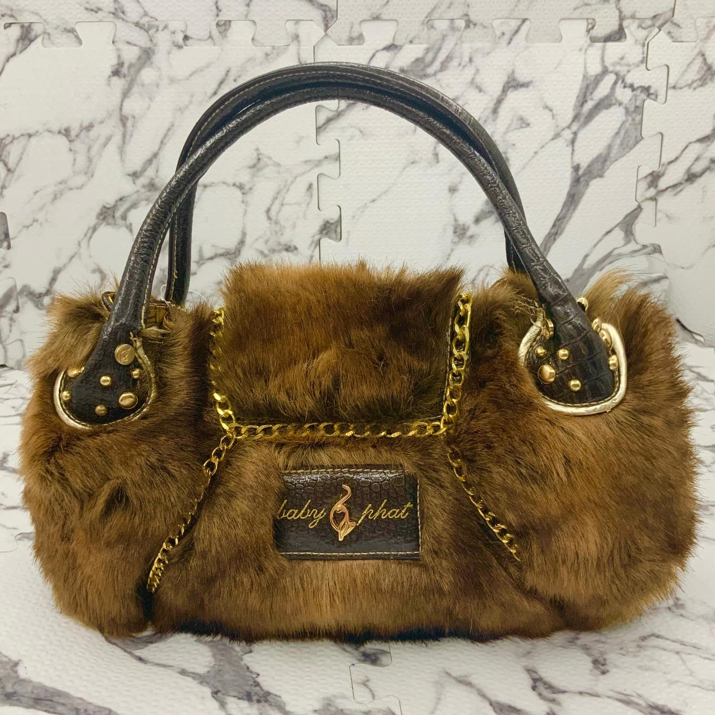 Women’s Baby Phat Brown | Gold Faux Fur Handbag NWT