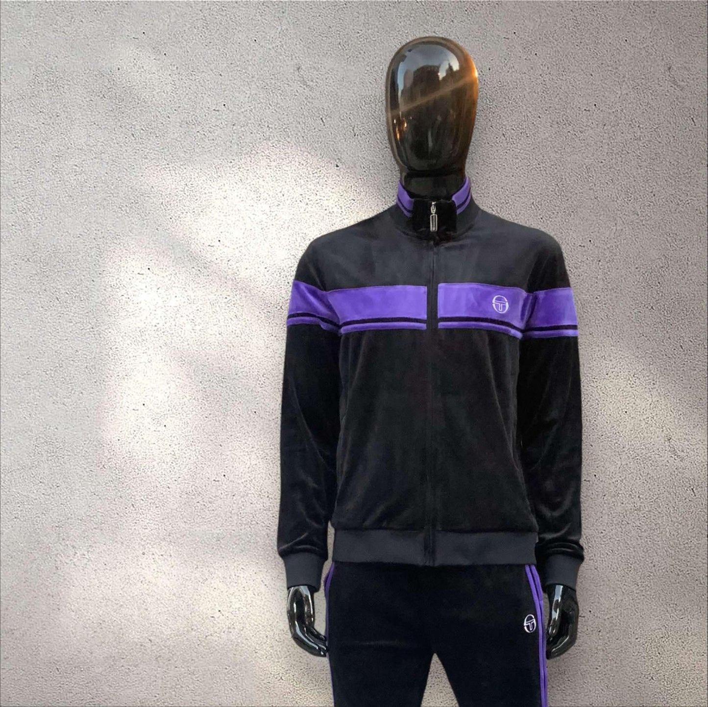 Men’s Sergio Tacchini Black | Purple Velour Full Zip Casual Tracksuit NWT