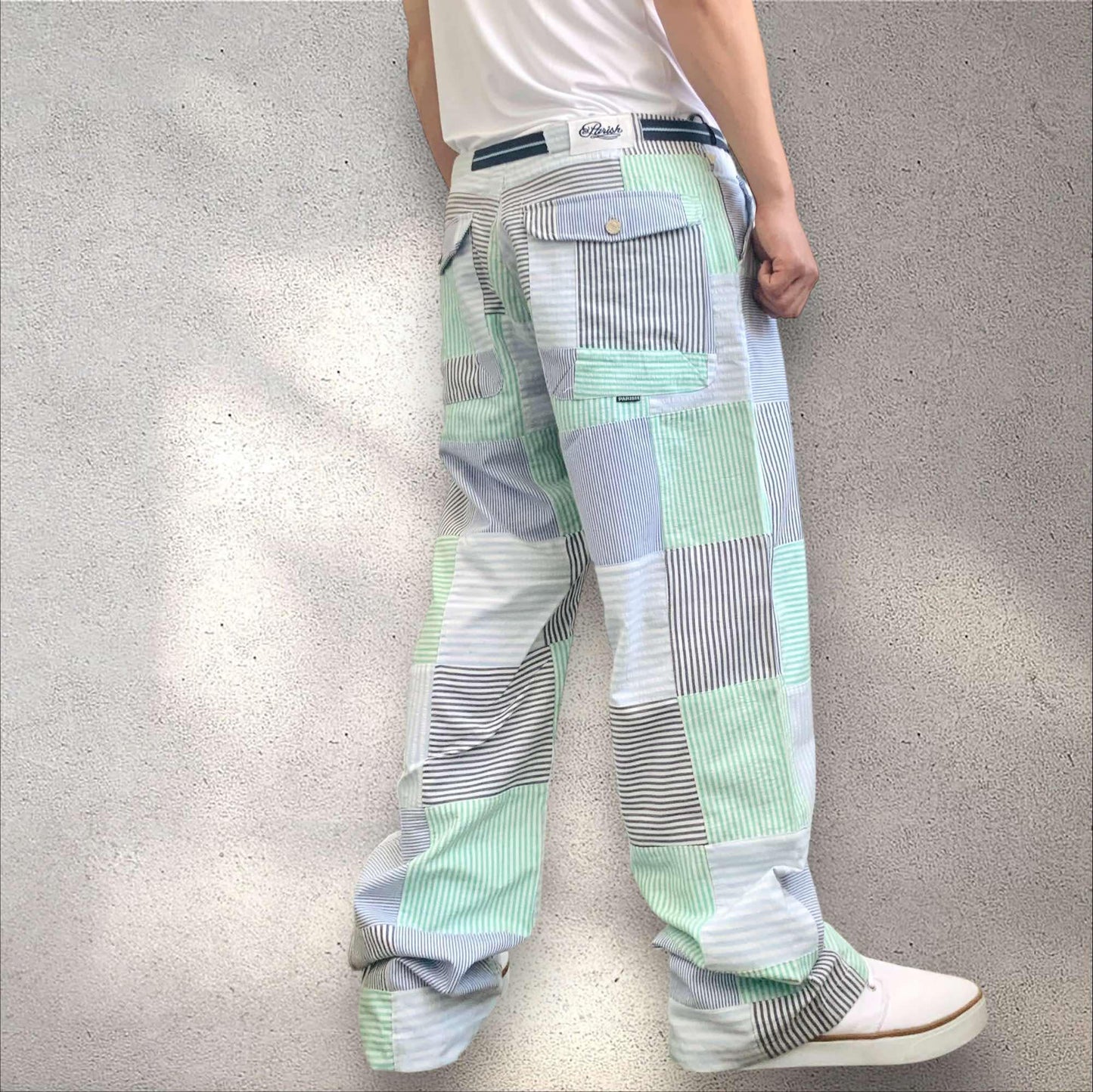 Men's Parish White | Green | Navy Plaid Wide Leg Denim Pants NWT