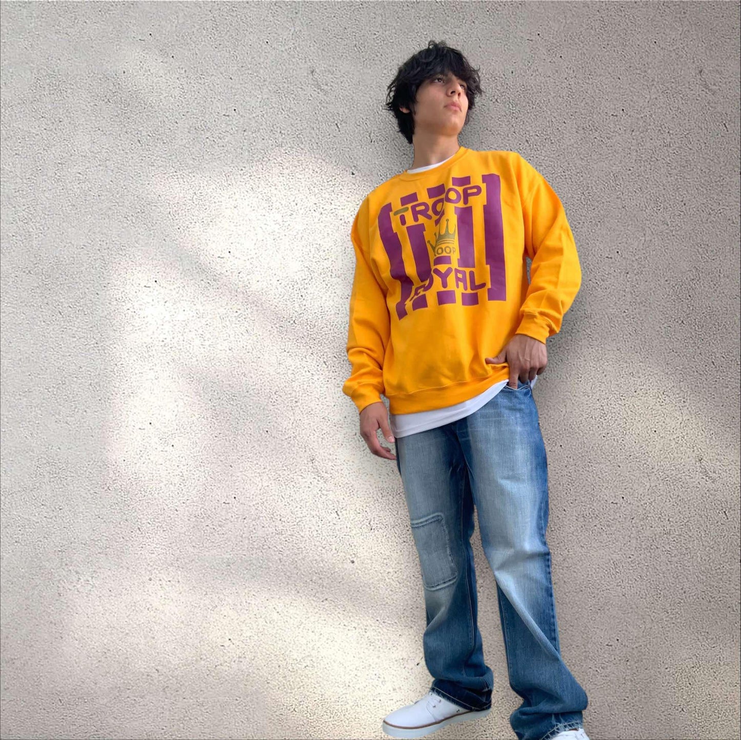 Men's Troop Yellow | Purple Fleece Pull Over Crewneck NWT