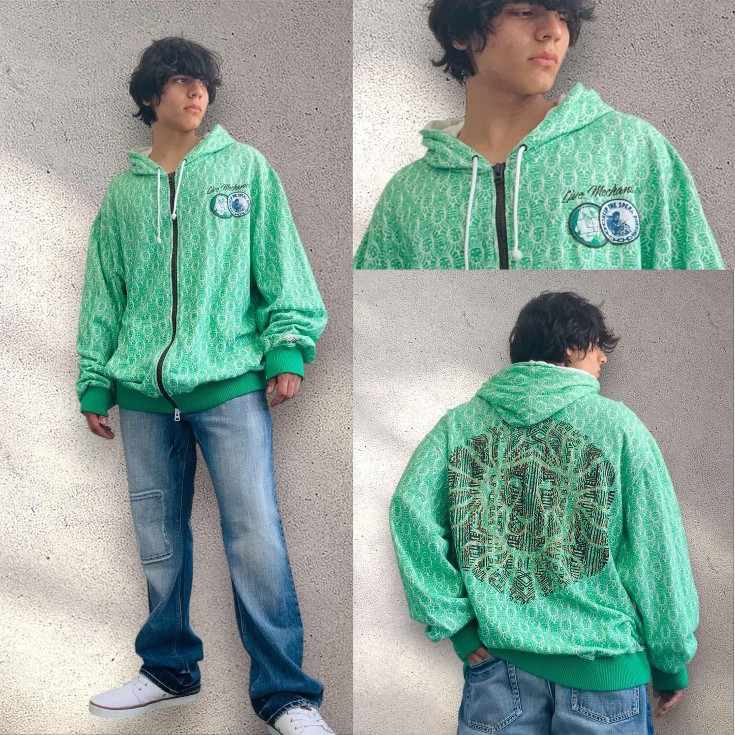 Men’s Live Mechanics Green | White | Brown Full Zip Hoody NWT