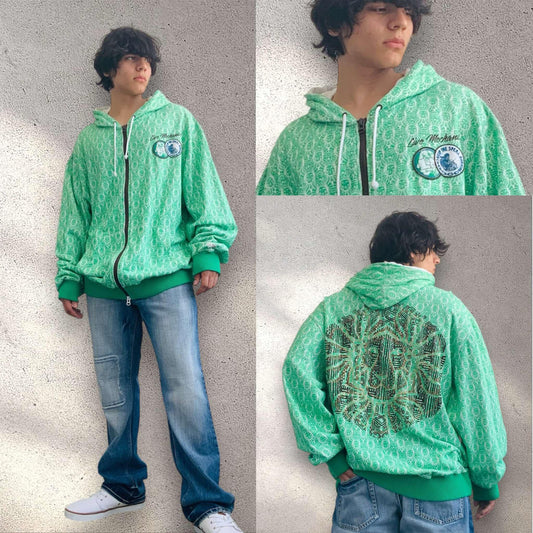 Men’s Live Mechanics Green | White | Brown Full Zip Hoody NWT