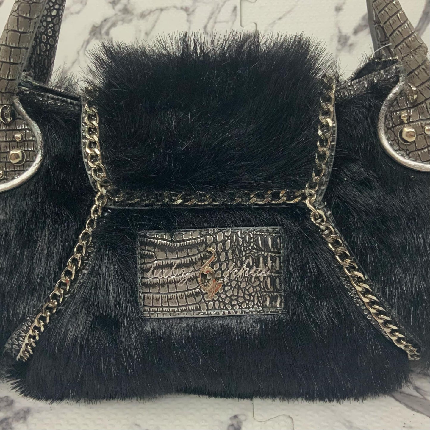 Women’s Baby Phat Black | Silver Faux Fur Handbag NWT