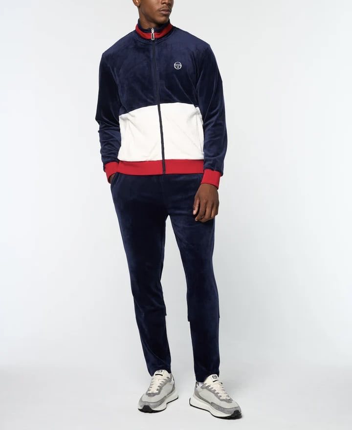 Men’s Sergio Tacchini Navy | Gardenia | Red Velour Full Zip Casual Tracksuit NWT