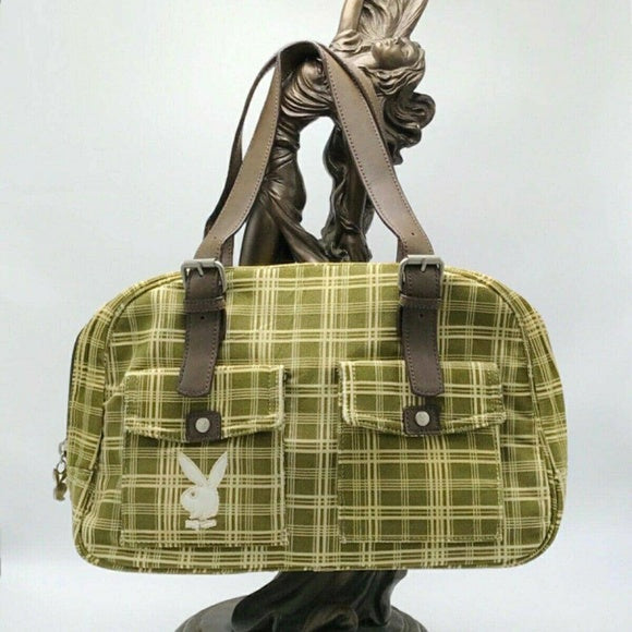 Women’s Playboy Olive Green | Beige | Brown Plaid Handbag NWT