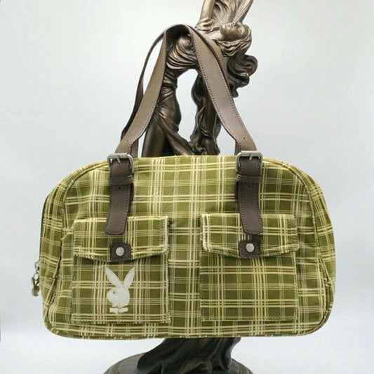 Women’s Playboy Olive Green | Beige | Brown Plaid Handbag NWT