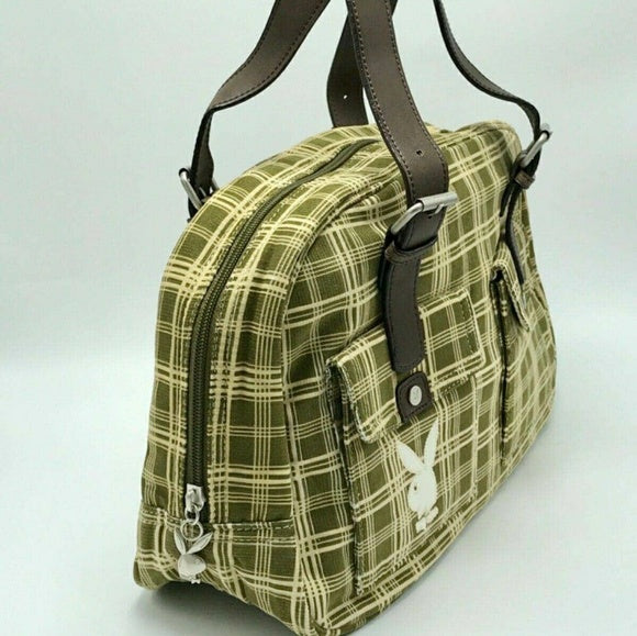 Women’s Playboy Olive Green | Beige | Brown Plaid Handbag NWT