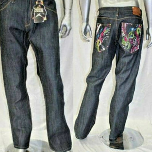 Men's Artful Dodger Raw Blue Embroidered Denim Pants NWT