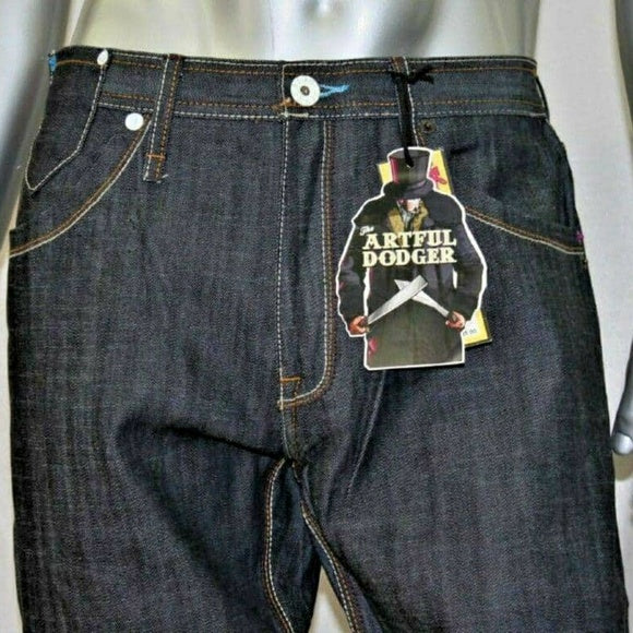 Men's Artful Dodger Raw Blue Embroidered Denim Pants NWT